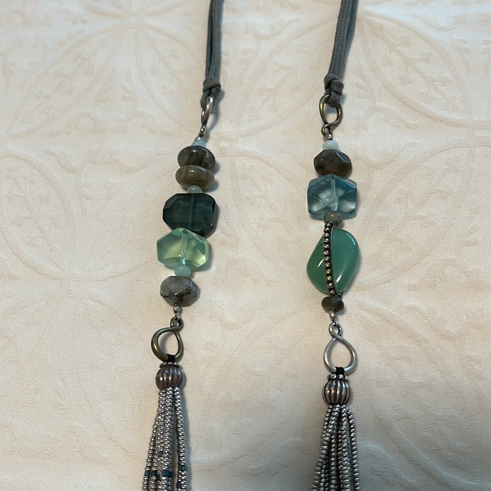 Silpada necklace. Sterling silver with mix of stones and beads. About 28”.